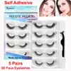 3D faux mink cílios falsos autoadesivo cílios com tweezer conjunto de maquiagem 5 pares fake pestanas feitos artesanal macio confortável onda grossa grossa chicote