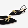 Meotina femmes sandales été Slingback haut talon Sandasl pointu cravate chaînes chaussures métal décoration chaton talon sandales noir 210520