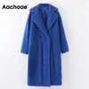 Aachoae Winter Casual Solid Teddy Coat Kobiety Z Długim Rękawem Kurtka Polarowa Wyłącz Kołnierz Lamb Futro Odzież Odzieżowa Fourrre