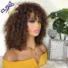 Short Bob Curly Wig Natural Wigs Human Human Wigs para mulheres negras Kinky No Lace Ombre cor peruca barata com franja brasileira Cutlife S0826