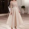 Bourgogne bal robes 2021 long illusion décolleté à manches longues dentelle appliques robes de soirée robe de soirée de mousseline de soie pas chère