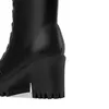 Bottes Automne Femmes Plate-forme Genou Haute Pu Cuir Chunky Talon Long À Lacets Fermeture À Glissière Chaussures Femme Noir Blanc