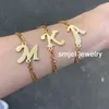 Personalize Initial Bracelets Bangles A-Z 26 Letters Alphabet Charm Bracelet for Women Stainless Steel Jewelry Name Pulseiras X0706