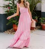 Été Sexy Robe Longue Femmes Stripe Imprimé Spaghetti Strap Maix Dress Dames Casual Mode Vacances Beach Party Rose Robes 210521