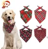 Dog Bandana Xmas Plaid Single Layer Pet Scarf Triangle Bibs Kerchief Husdjur Tillbehör Bibs för Små Medium Stora Hundar Xmas Presenter ZZA9590