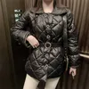 Aelegantmis coréen élégant ceintures Argyle mince manteau femmes printemps chaud ceinture veste femme lâche perle bouton Vintage Parkas Chic 210607