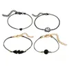 Цепочка звена 4pcs Bohemian Black Bracelet Set для женщин Love Heart Openwork Lotus Ball Leave