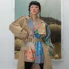 Abito stampato frammento di moda autunnale con due finte giacche a vento da donna oversize trench per lungo 210615