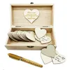 Livro de visitas de casamento personalizado com corações, nome personalizado, data, caixa de lembrança de madeira, caneta de bambu, decoração de casamento h102647546337285455