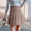 Skirts White Skirt Women Vintage Casual Pleated Thin Wool Winter Solid Color Tunic Korean Chic Japanese A Line Mini Female