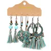 Bohême National Dangle boucles d'oreilles ensemble de bijoux antique Bronze creux fleur feuille goutte d'eau charme boucles d'oreilles cerceau femmes mode bijoux Will and Sandy