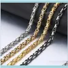 Colares pingentes j￳ias de j￳ias 5mm colar de a￧o inoxid￡vel para homens caixa bizantina link cadeia dourado preto j￳ias de moda colorida hknn24 cadeia