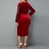 Plus Size Dresses Party Dress 2021 Kobiety Eleganckie Cekinowe Cut Out Boże Narodzenie Evening Club Spadek Zima Z Długim Rękawem Mid Red