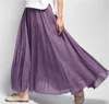 Cotton Linen Maxi Skirt Women Spring Summer Elastic Waist Vintage Solid Pleated Long s Mori Girl Boho Beach QH1725 210609
