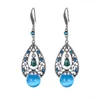 Vrouwen Waterdruppel Retro Opaal Lange Dangle Earring Vrouwelijke Boheemse Kleurrijke Strass Holle Etnische Indiase Oorbellen Bruiloft Sieraden