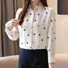 Vårchiffonskjorta Kvinnors Långärmad Stil Polka Dot Blousu Office Lady Loose Cardigan T Shirts 8351 50 210508