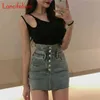Sexy Y2k Egirl High Waist Cute Bodycon Black Denim Skirt Women Summer 2021 Button Up Korean Fashion Harajuku Blue Jeans Skirt X0428