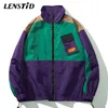 Lenstid Jesień Mężczyźni Hip Hop Streetwear Kolor Blok Patchwork Kieszonkowy Kurtka Harajuku Vintage Windbreaker Oversized Track Coats 210811