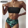 Ruuhee bandage bikini badmode vrouwen badpak hoge taille set badpak push-up maillot de bain femme beachwear 210621