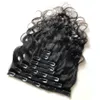 Klipp i hårförlängningar brasiliansk människokroppsvåg 8 bitar set 120g/set naturlig färg 8-22 tum