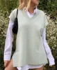 Elegant Women Light Green Sweater Vest Fashion Ladies V-Neck Loose Knitted Streetwear Female Sweet Soft Long Tops 210427