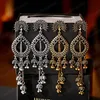 Femme Vintage Argent Color Color Eau Drop Long Jhumka Dangle Boucle d'oreille Indien Bijoux Turquie Boucles d'oreilles sculptées