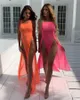 Women Lady Sexy See Through Bathing Sleeveless Swimsuit Bikini Swimwear Wrap Pareo Cover Up Beach Sarong Dress Two-piece Suits