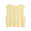 Mode Femmes V Cou Crochet Tricot Pull Court Femme Sans Manches Pull Casual Lady Lâche Tops SW1091 210430