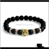 Charm Gold Sier Leopard Head Lava Rock Natural Stone kralen armbanden Aromatherapie Essenti￫le olie Diffuser Boeddha Bracelet Druppel 8WTMP JLKR5