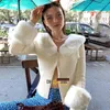 Kadın Ceketleri Sonbahar Kış Knited Kısa Ceket Kısa Patchwork Shaggy Kürk Yaka İnce Uygun Düğmesi Moda High Street Kadın Örgü Dış