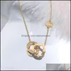 Pendant Necklaces & Pendants Jewelry Korean Double Ring Hollow Out Clover Necklace Female Titanium Steel 18K Gold Simple Buckle Lucky Grass