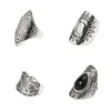 4PCS/Set Vintage Turkish Beach Punk Resin Beads Ring Set Ethnic Carved Silver Plated Boho Midi Finger Rings Knuckle Charm anelli