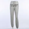 Suor calça letra imprimir pantalon mujer corredores algodão mulheres cintura alta cintura preto calças casual hip hop engraçado sweatpants solto femme 210619