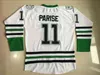 MThr # 11 Zach Parise Dakota Hockey Jersey Hommes 100% Brodé Cousu Fighting Sioux DAKOTA College Hockey Jerseys Noir Blanc Vert