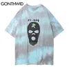 T-shirts Casual Harajuku Hip Hop Streetwear Hommes Masque Imprimer Tie Dye À Manches Courtes Coton T-shirts Lâche Mode Tees Tops 210602