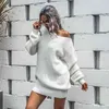 Frauen Pullover Kleid Herbst Winter Casual off-Schulter Laterne Hülse Gestrickte Woll kleid Gerade Volle Vestido De Mujer 210514