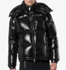 Blouson aviateur en duvet de nylon pour hommes, avec des appliques brillantes, capuche amovible, poche à bord, fermeture éclair, manteau chaud, balayage NFC, 2023