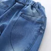 Mudkingdom Filles Jeans Mode Floral Ruban Arc Coton Long Pantalon Enfants Pantalon pour 210615