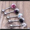 & Bell Rings Body Jewelry Drop Delivery 2021 316L Surgical Steel Single Crystal Rhinestone Belly Button Navel Bar Ring Piercing 50Pcs/Lot Y8C