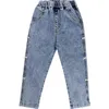 Весна осень девочек милые бантом повседневные джинсы дети всех матч джинсовые штаны 1-6Y 210508