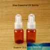 30PCS / Lot Promotion 30ml Amber Plastic Essentail Oilflaska med dropper 1oz Kosmetiska Små Vit Cap Makeup Tools 30g Förpackning