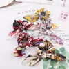 Bohemian Print Bowknot Elastic Hair Band For Women Girls Floral Color Scrunchies Headband Hairs Ties Ponytail Holder with Pearl