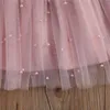 1-8Y Baby Girls Lace Pearl Dresses Christening Gowns Newborn Toddler Kids Girls Princess Birthday Baptism Tulle Dress Clothes Q0716