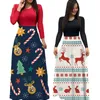 Plus Size Bohemian Lange Mouwen Maxi Jurk Dames Kerst Print Dot Bloemen Patchwork Bodycon Hoge Taille Vintage Jurken Vestido 210526