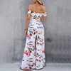 Kvinnor Mode Elegant Ärmlös Partywear Jumpsuits Formell Party Romper Off Shoulder Floral Print Wide Leg Jumpsuit 210716