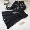 Autunno coreano color block girocollo doppia tasca cardigan in maglia top + pantaloni larghi a gamba larga set due pezzi donna 211105