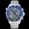 eternity Stopwatch Watches OMF Latest 9900 Chronograph Automatic Blue Dial Ceramic Bezel 44MM Mens Watch Diver 300M 210.30.44.51.03.001 Steel Case Stainless Strap