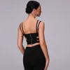 Metal Buckle Camisole Cropped Shirt Women's Short Jacket Black Sexy Hollow Backless Bandage Sleeveless Camisole Solid Color Vest 210616