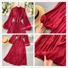 Frauen Französisch Plissee Maxi Kleid Elegante Solide Puff Sleeve A-linie Büro Kleider Herbst Koreanische Streetwear Lange Kleid 210419