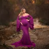 Moderskapspografi Props moderskapsklänning po skjuter sexig boho axelfria klocka ärmar maxi lång klänning graviditet sjöjungfru2688095